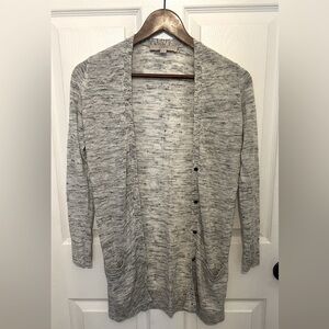 LOFT Women's Heather Gray Long Button Down Cardigan Sweater Size XXSP